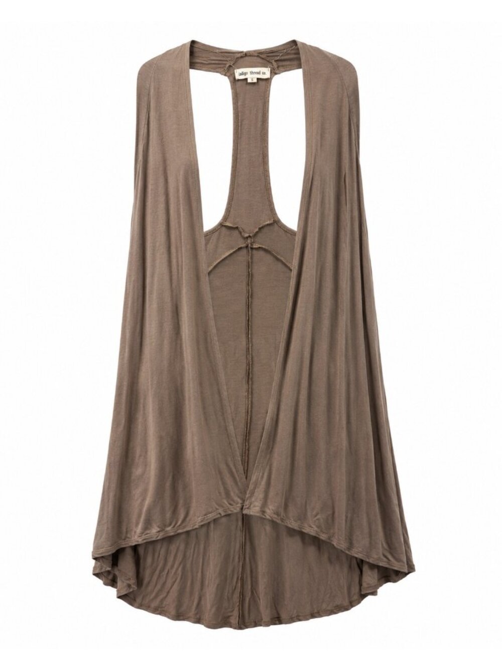 Indigo Thread Open Front Vest Women Size S Taupe Gray Sleeveless Long Cardigan